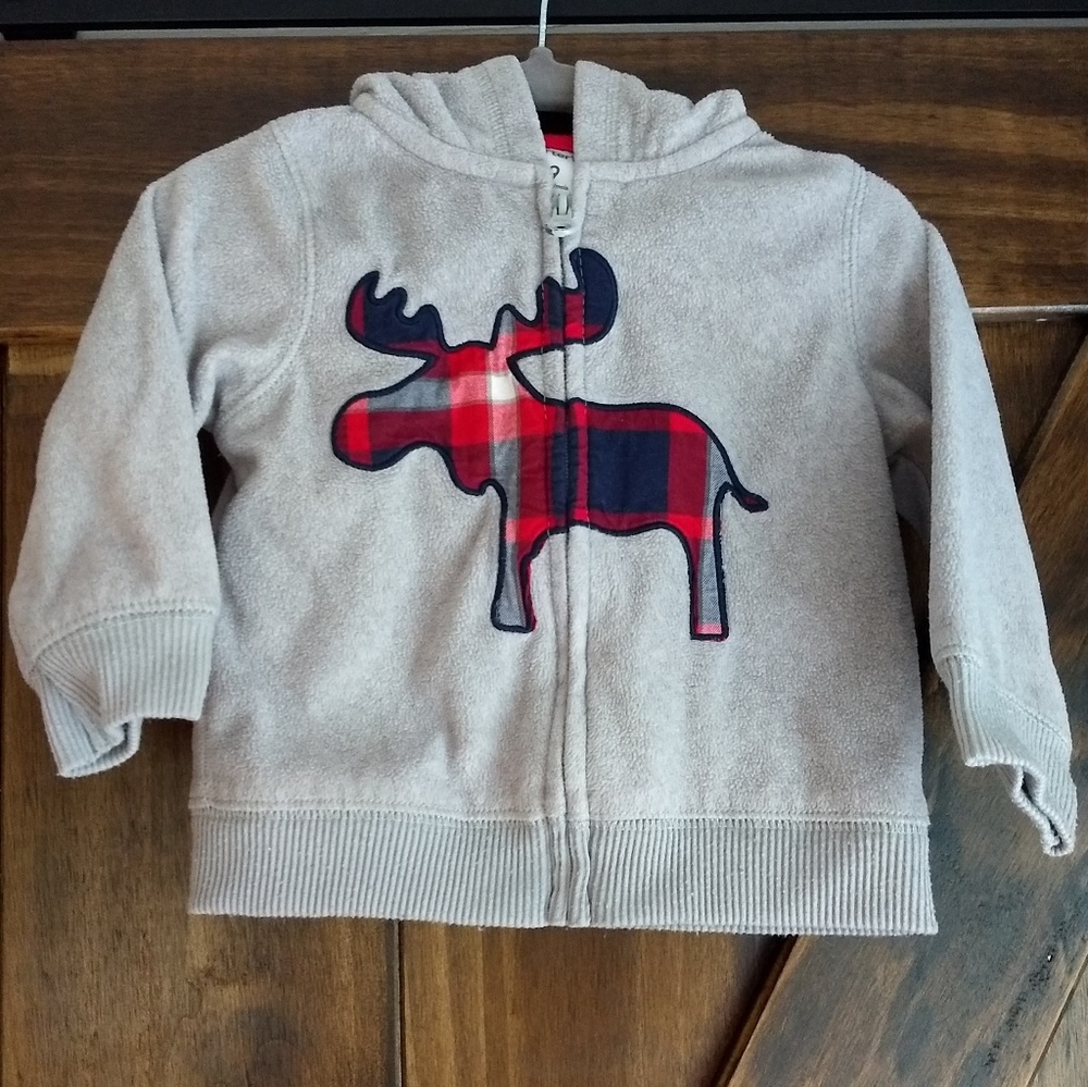 Carter's Grey and Plaid Moose Sweatshirt, 9 Months
